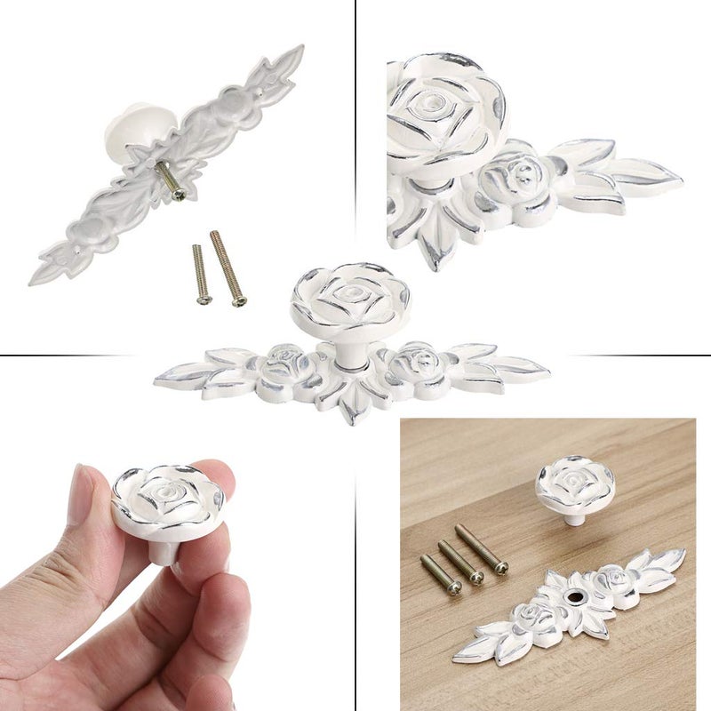 JUXYES Pack of 5 Euro Rose Decorative Cabinet Knobs with Plate, Floral Ivory Drawer Knob Cupboard Door Knobs, Ivory White Drawer Pulls Cabinet Handle Knobs for Dresser Cabinet (S, Ivory with Silver) - Image 4